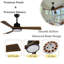 Ventilateur de plafond de 42 pouces avec lumière, pales en bois massif, 2 tiges pour plafond incliné ≤ 15 °, moteur à courant continu silencieux réversible, application et télécommande, 6 vitesses, minuterie, DEL à spectre complet à intensité variable, pour la chambre à coucher