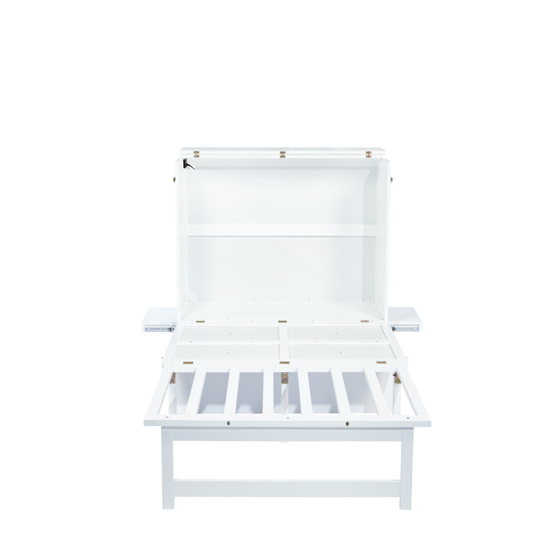 Lit escamotable en pin massif avec port USB et tablettes amovibles, pour l'efficacité du bureau personnel et de la chambre d'amis.