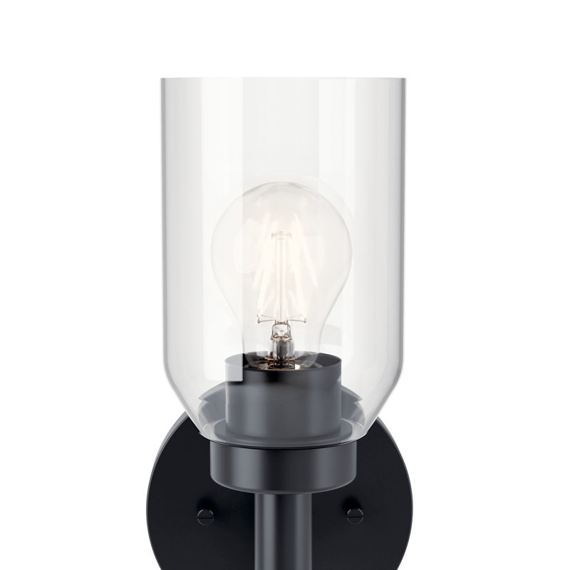 Black Steel Dimmable Outdoor Wall Sconce with Clear Glass Shade