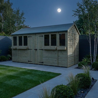 Total Sheds 16ft x 8ft Apex Summer Shed - Toughened Glass External Planters - Pressure Treated Timber - UK Manufactured