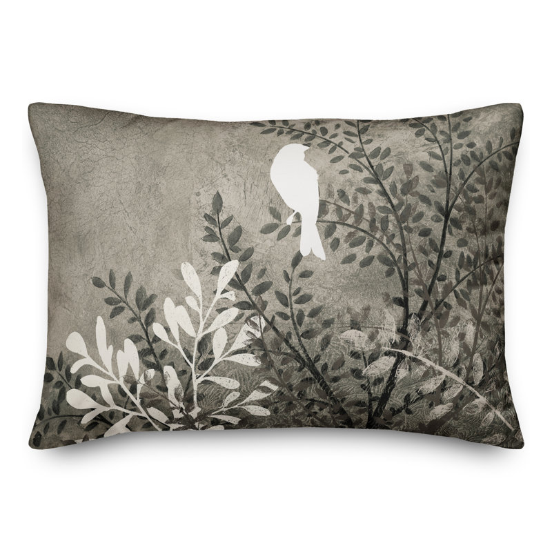 Timyah Bird on Branch Outdoor Rectangular Pillow Cover & Insert, Gray