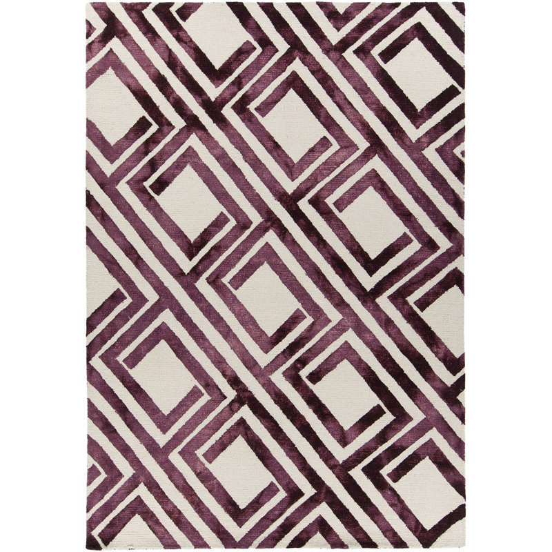 Tapis mauve/blanc touffeté à la main Garon, 5 pi x 7 pi 6 po