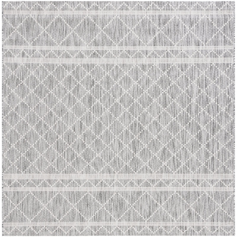 Light Gray and Dark Gray Geometric Indoor/Outdoor Area Rug