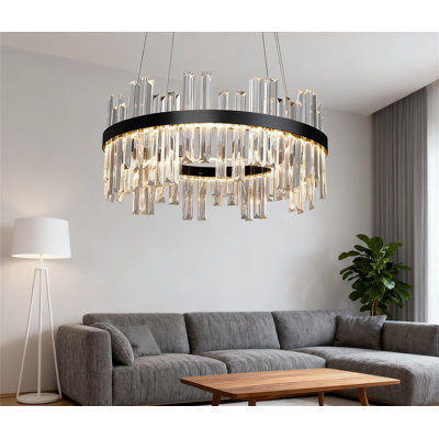 Lustre en cristal moderne avec éclairage à 3 couleurs à intensité variable réglable en hauteur pour la salle à manger