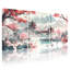 Paysage et nature, fleurs de cerisier, pagode, lac, reflet, montagnes, oiseaux, eau de source, ensemble de 3 impressions sur toile-1343248045