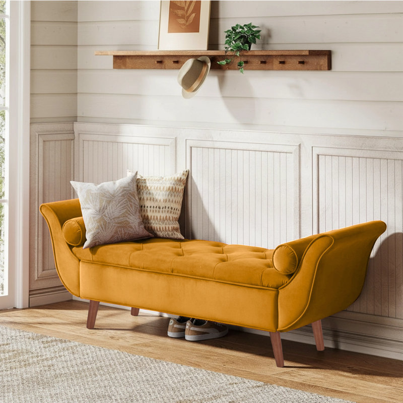 Velvet Upholstered Storage Bench, Brown