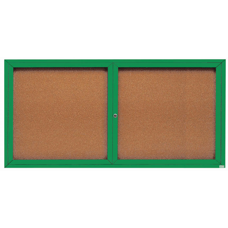 Enclosed Wall Mounted Bulletin Board LED Illuminated, Green, Two, 36" H x 72" W