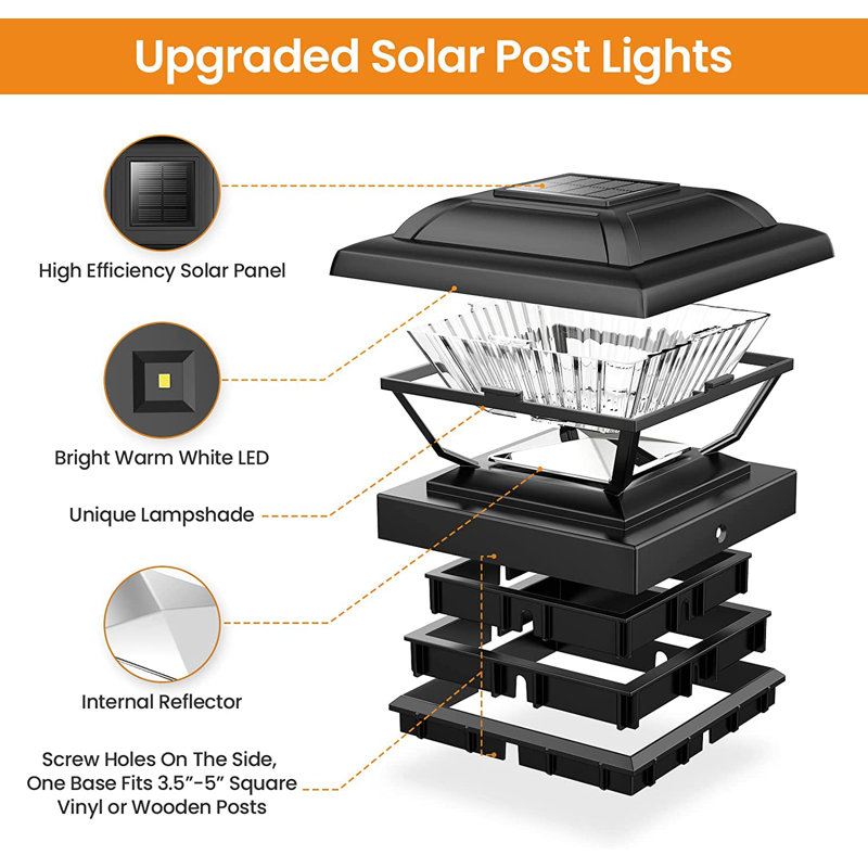Low Voltage Solar Powered Integrated LED Fence Post Cap Light Pack, Black
