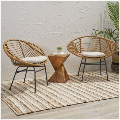 Ensemble de 2 chaises d'extérieur tissées avec coussins Engle