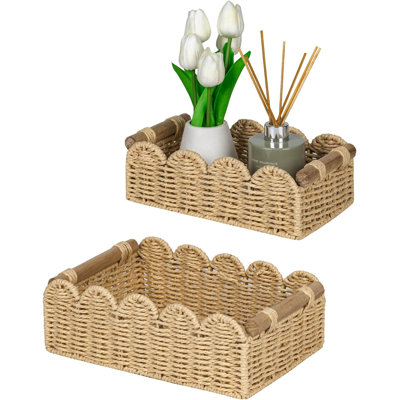 Ensemble de 2 paniers festonnés en corde de papier beige