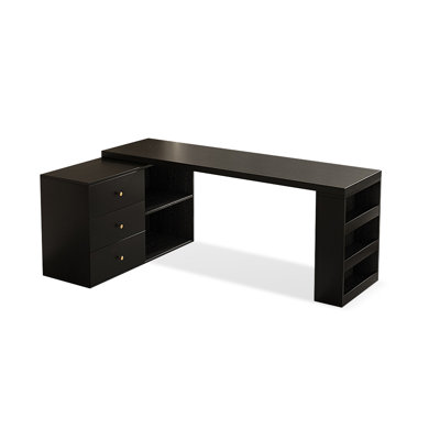 Black L-Shaped Solid Wood desks