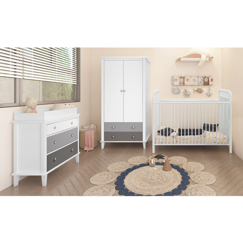 Oluchi 2 Door Solid + Manufactured Wood Wardrobe, White/Grey