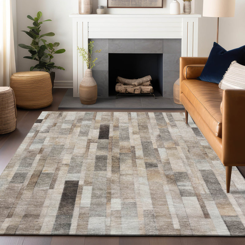 Tapis taupe Claudian ACN1630 intérieur / extérieur lavable à la machine, Rectangle 5 pi x 7 pi 6 po