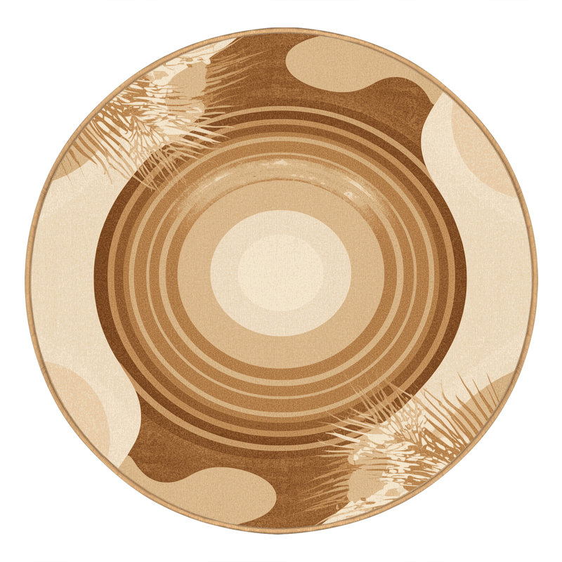 Machine Washable Panameno Tropical Abstract Rug in Brown – LightBrown Binding, 5' Round