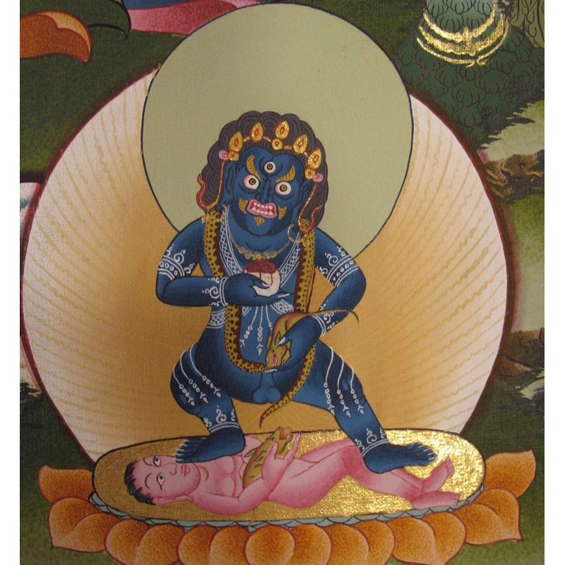 Dzambala (Thangka sans brocart) | Or pur 24 carats, gouache et acrylique sur toile de coton