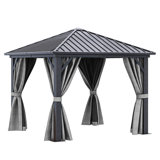 10x10ft Hardtop Gazebo with Nettings and Curtains,Heavy Duty Galvanized Steel Outdoor Vertical Stripes Roof for Patio, Backyard, Deck, and Lawns
