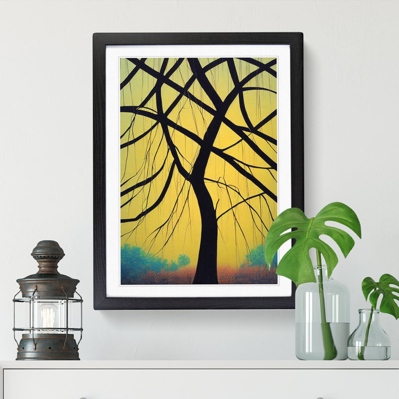 Weeping Willow Tree Art - Single Picture Frame Print, 64cm H x 46cm W x 2cm D, Oak