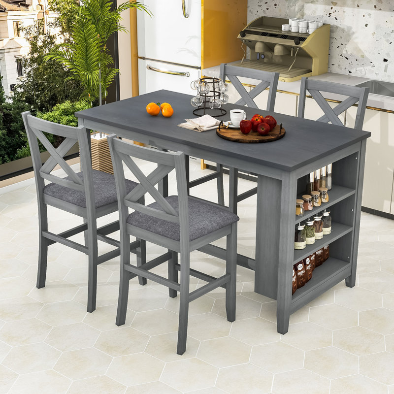 Ensemble de table de salle à manger 5 pièces pour 4 personnes, Gris foncé, Gris foncé, Gris foncé