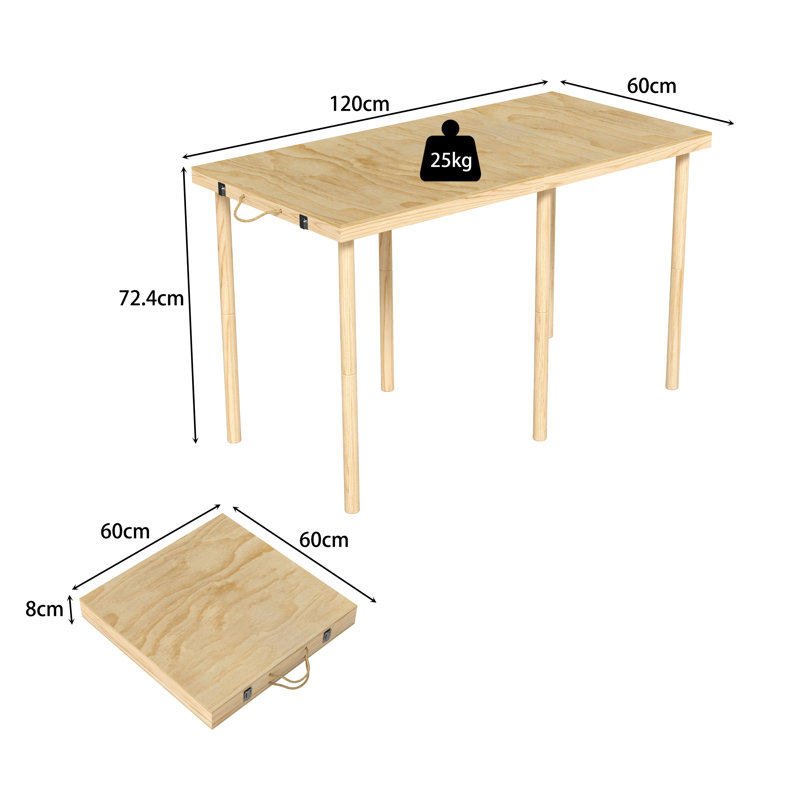 Rectangle Pine Solid Wood Outdoor Picnic Table - 120 cm W 60 cm D