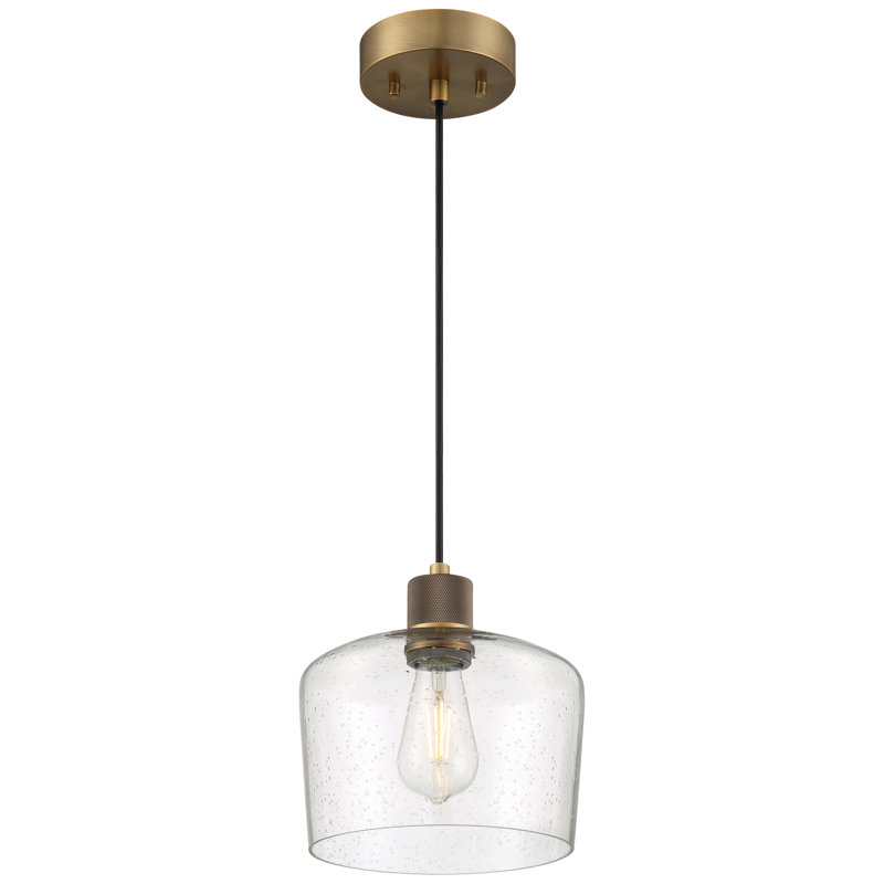 Aarian LED Pendant - Seeded Glass - Replaceable LED, Antique Brushed Brass