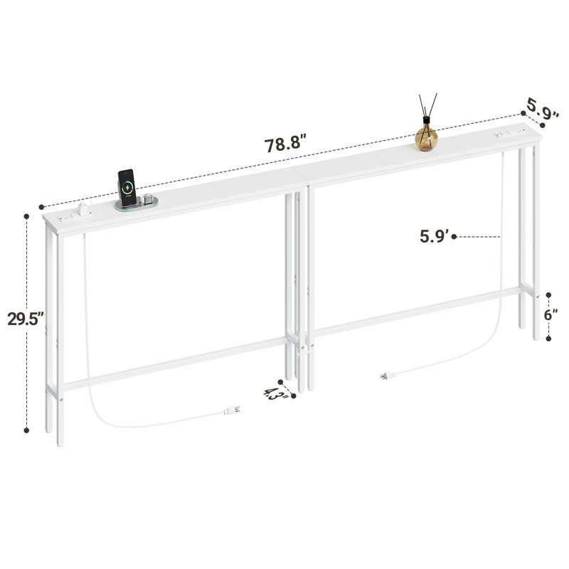 Ensemble de 2 canapés console étroite 5,9 "avec prises de courant