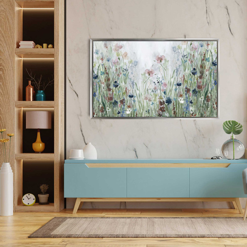 «Wildflower Fields» par Carol Robinson - Peinture, L 43,5 po x H 27,5 po, Encadrement argenté