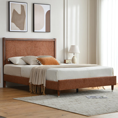 Wooden platform bed with upholstered base
