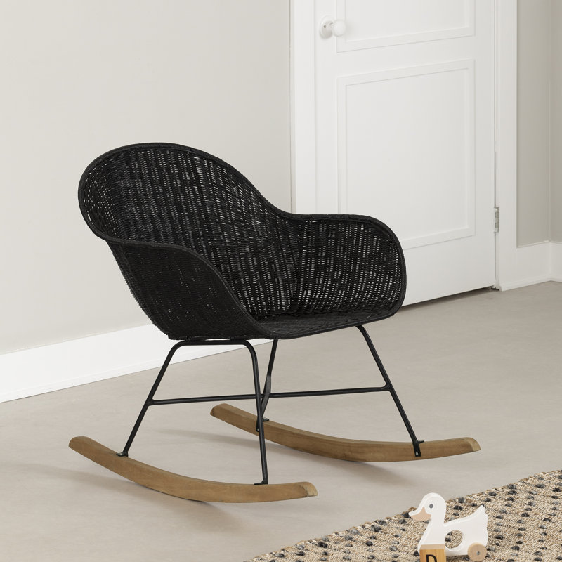 Bohemian Harmony Black Rattan Handwoven Rocking Chair