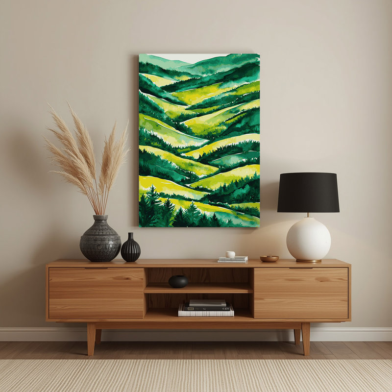 Aquarelle, paysage, 88, art mural en métal vert, H 18 po x l 12 po