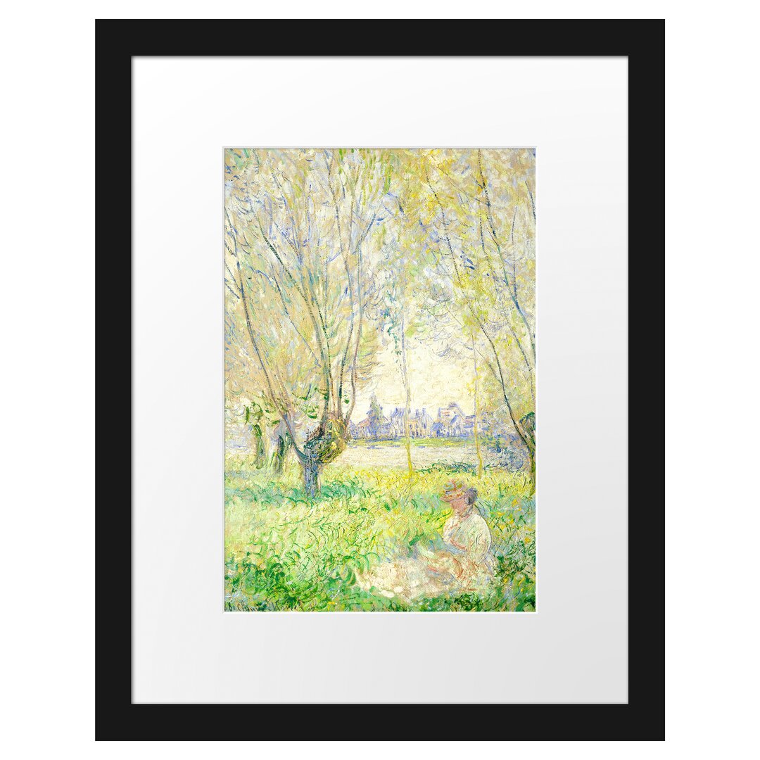 Gerahmter Fotodruck Woman Sitting Under the Willows von Claude Monet