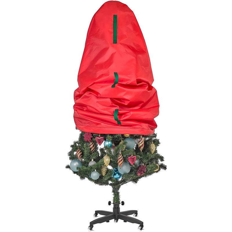Sac de rangement vertical pour sapin de Noël - Convient aux sapins artificiels et topiaires de 2,13 m (7 pi), housse de rangement verticale pour les fêtes, durable, anti-poussière et facile à utiliser, rouge
