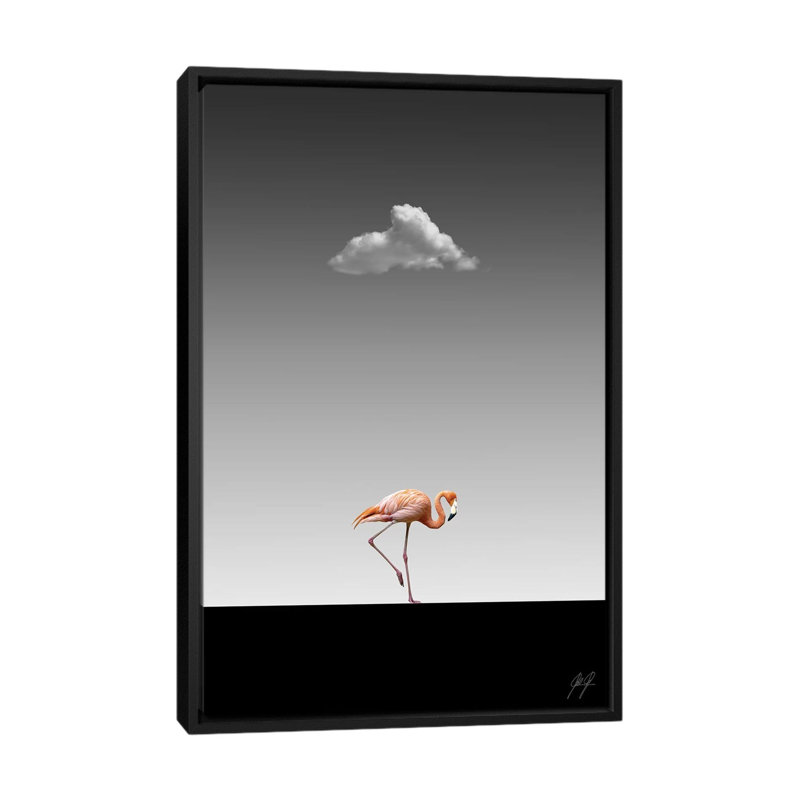 Impression d’art graphique Flamingo Catwalk II par Kathrin Federer, H 40 po x l 26 po x P 1,5 po, Black Framed, Pas de tapis