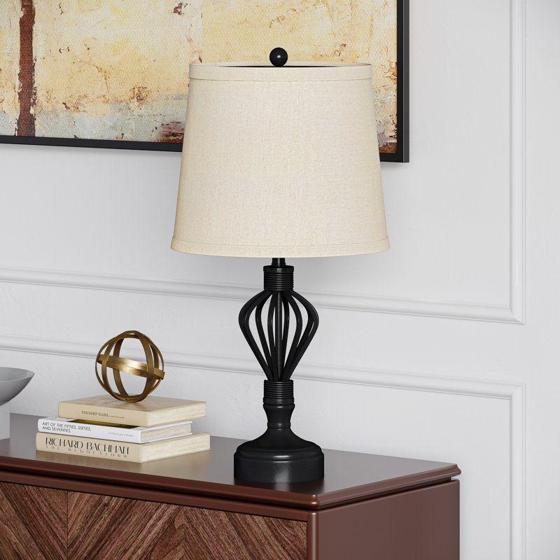 Abat-jour alternatif, lampes de bureau en lin beige ou tissu gris foncé