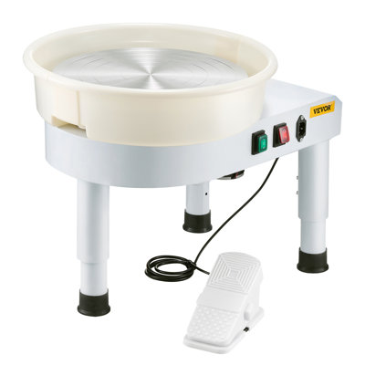 Pottery Wheel, 14 in Ceramic Wheel Forming Machine, 60-300 RPM Adjustable Speed with Foot Pedal Control, Detachable Basin, Adjustable Lift Leg, Complete Accessories for Home Pottery, DIY, White