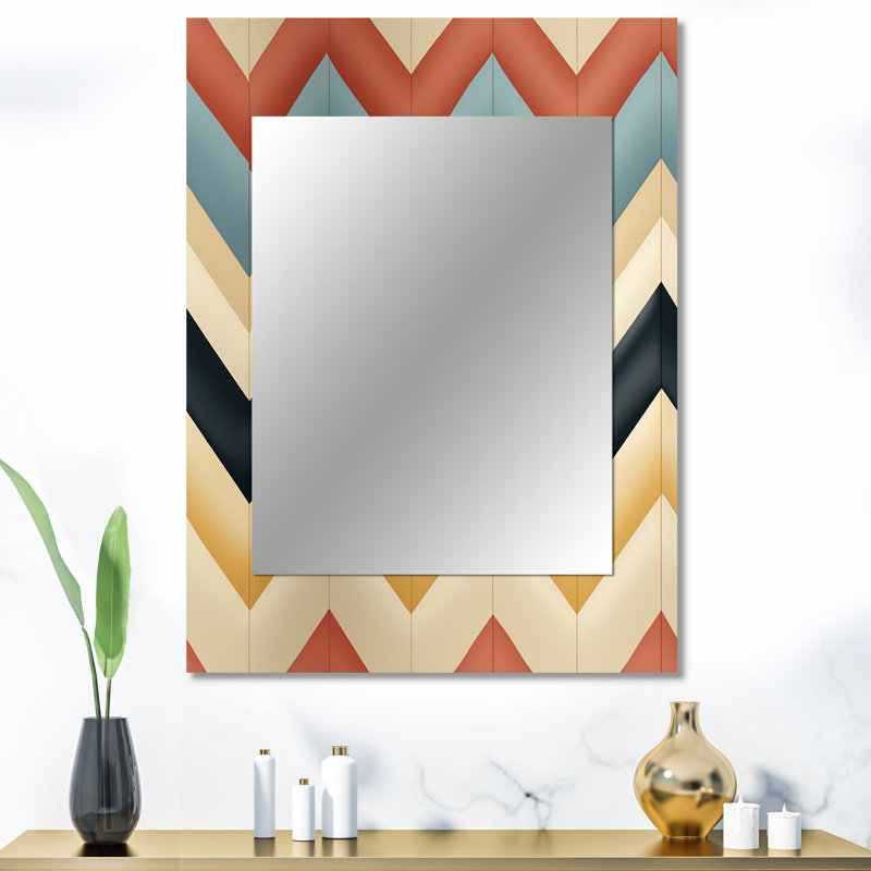 Motif à chevrons Aoto Earthy Tones - miroir mural à chevrons, miroir décoratif glam, impression sur métal, 40 po x 30 po