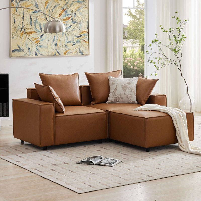 Canapé modulaire avec rembourrage moderne 78 po Makassar, Polyuréthane brun