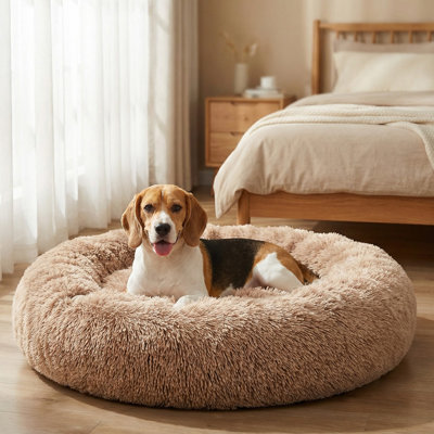 Lit en fausse fourrure pour animaux de compagnie Lit de beignet apaisant pour chien