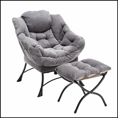 Modern Lounge Accent Chair with Ottoman, Armrests, and Side Pocket for Small Spaces, Perfect for Reading and Relaxation by Ebern Designs