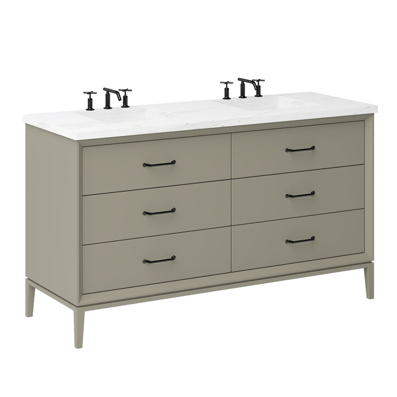 Alexandra Double Drawer Bath Vanity, French Olive, 72", Matte Black