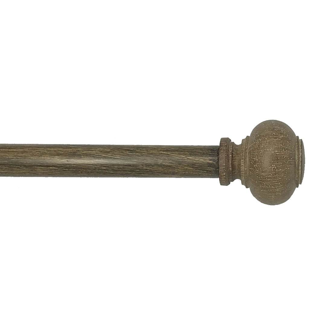 Samir Rustic Faux-Wood Iron Adjustable Window Curtain Rod with Round Ball Finials Rosalind Wheeler