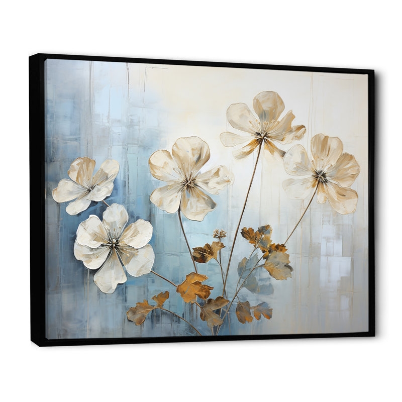 Geraniums bleus dorés III, Gold Picture Framed, 16" H x 32" W