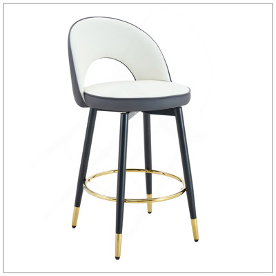 Chaise de bar rotative à 360 °. Chaise de bar rembourrée en polyuréthane épaisse de couleur blanche et gris foncé avec pieds en métal noir pour la salle à manger, la cuisine et la terrasse. Ensemble de 2.