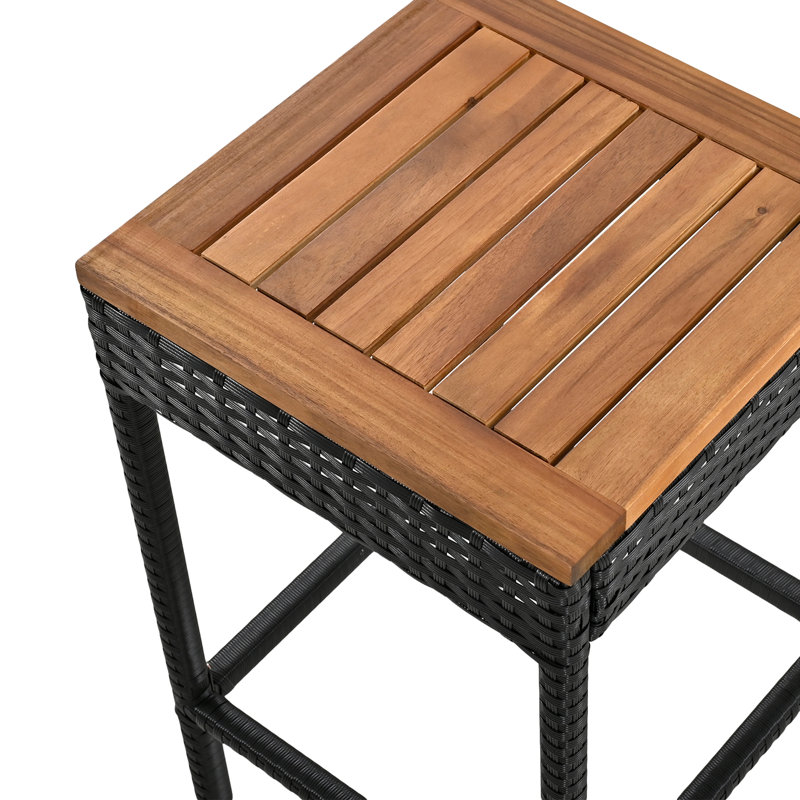 5-Piece Outdoor Acacia Wood Bar Height Table And Four Stools With Cushions