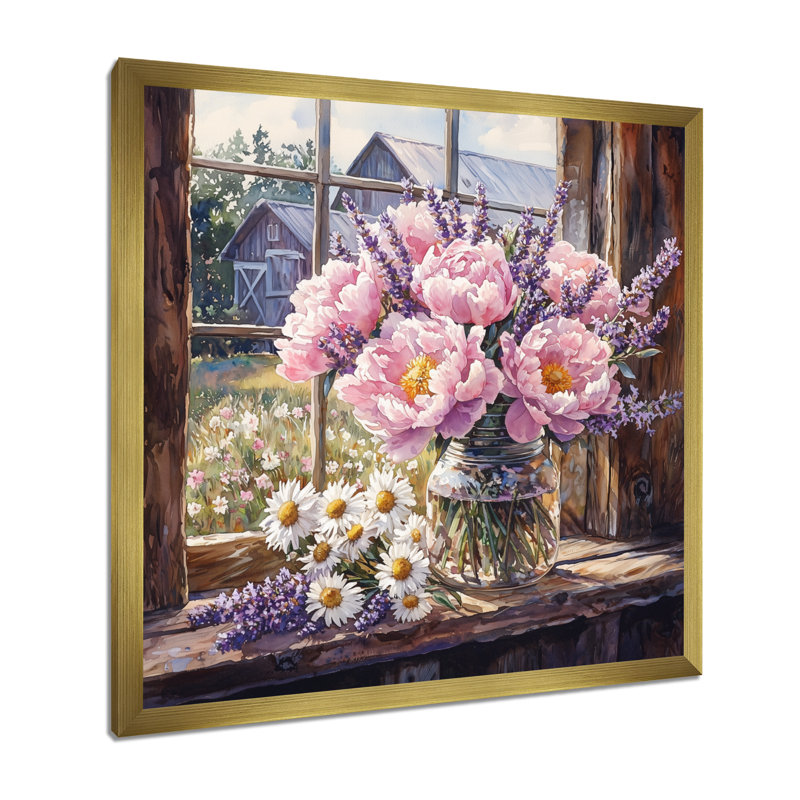 «Blush Peony and Lavender Mix III - Assortiment de bouquets», H 16 po x l 16 po, Doré