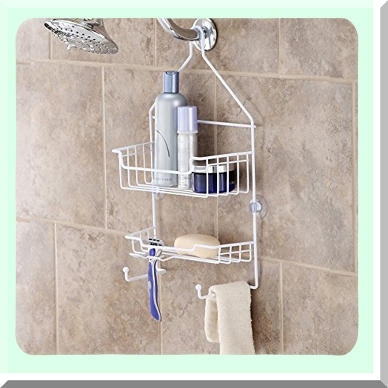 AquaGuard Rust-Resistant 2-Shelf Shower Caddy with Suction Cups and Razor Holders - White