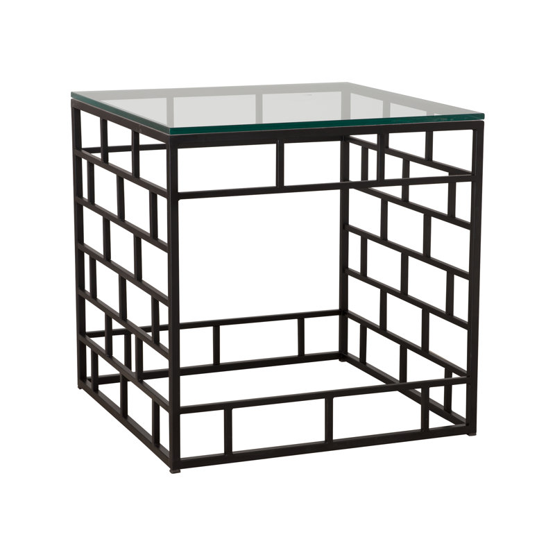 Table de bout SQ Rutkowski, noire avec verre 24 x 24 po