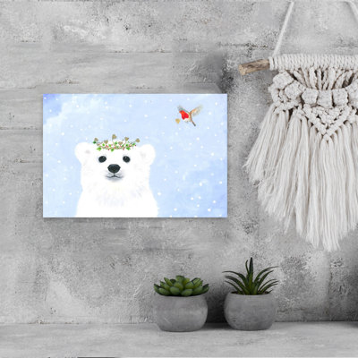 Hiver, harmonie abstraite, ours contemporain, oiseau, faune, impression murale