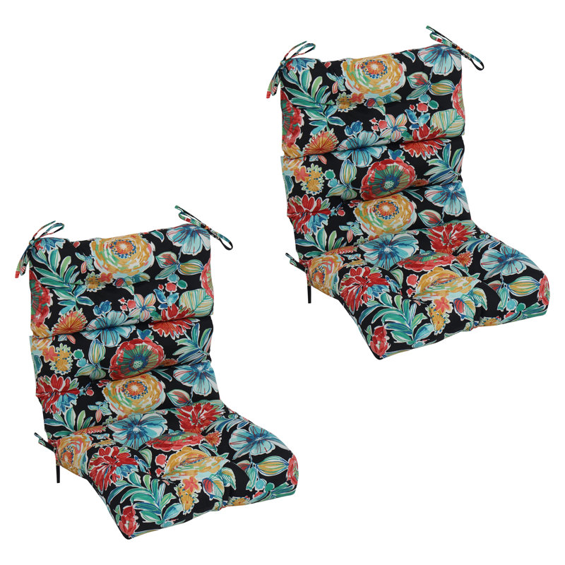 Coussins de chaise d'extérieur capitonnés (ensemble de 2), Noir / Colsen noir floral, L 22 po x P 21 po