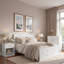 Ensemble de chambre à coucher 4 pièces, lit plateforme en bois avec tête de lit à motifs classiques, 2 tables de chevet avec tiroir et tablette ouverte, 1 commode à 4 tiroirs-345861458