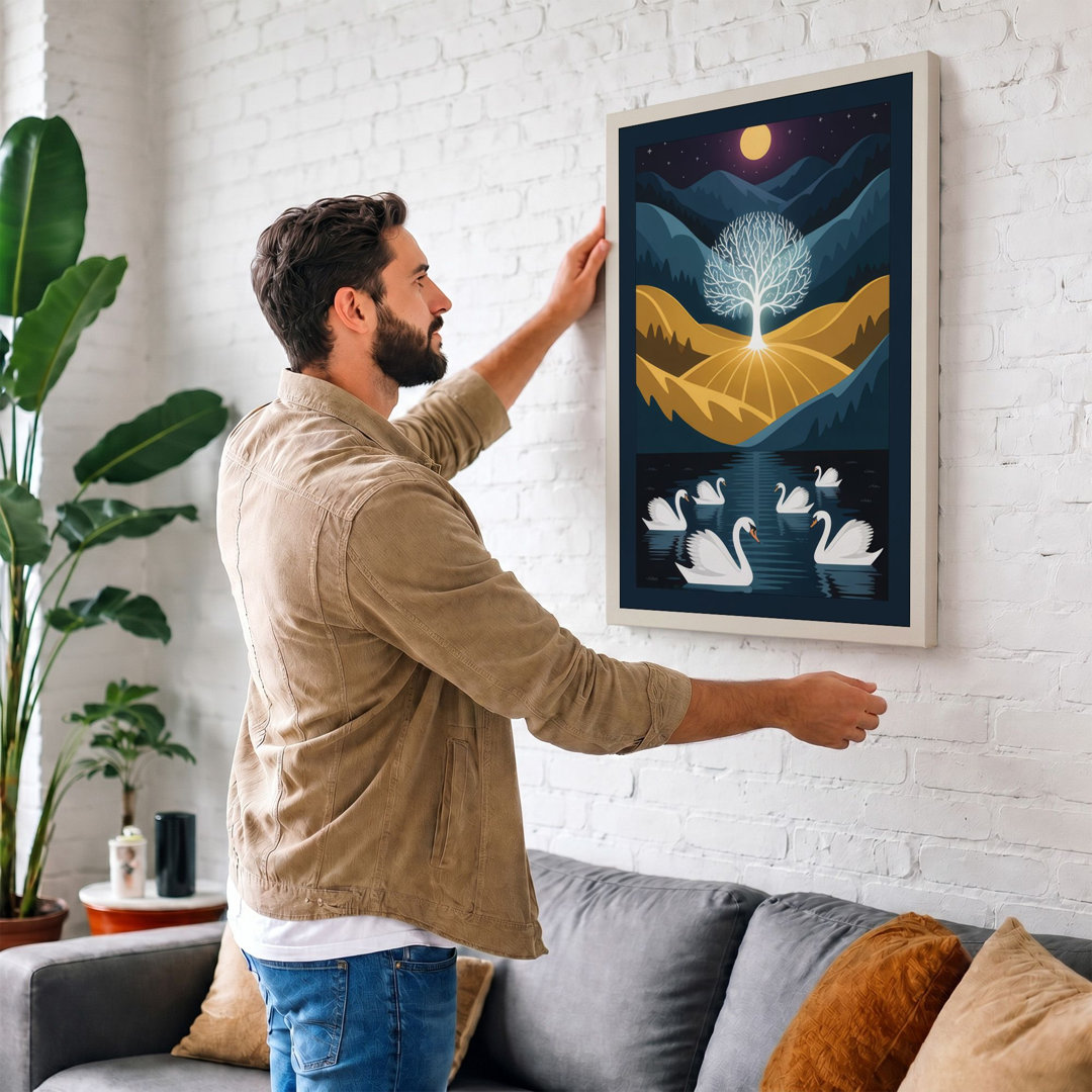 Moonlit Swans Modern - Wrapped Canvas